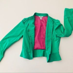Lilly  💕 Green & pink corduroy Military blazer